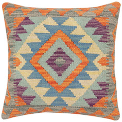 handmade Traditional Pillow Rust Blue Hand-Woven SQUARE 100% WOOL Hand woven turkish pillow 2 x 2