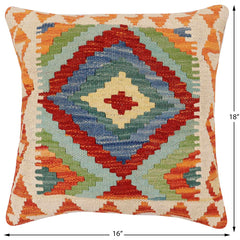 handmade Traditional Pillow Rust Blue Hand-Woven SQUARE 100% WOOL Hand woven turkish pillow 3 x 5