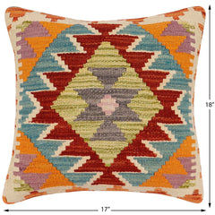 handmade Traditional Pillow Rust Blue Hand-Woven SQUARE 100% WOOL Hand woven turkish pillow 2 x 2