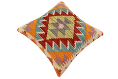 handmade Traditional Pillow Rust Blue Hand-Woven SQUARE 100% WOOL Hand woven turkish pillow 2 x 2