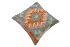 handmade Traditional Pillow Rust Blue Hand-Woven SQUARE 100% WOOL Hand woven turkish pillow2' x 2'