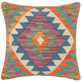 handmade Traditional Pillow Rust Blue Hand-Woven SQUARE 100% WOOL Hand woven turkish pillow 2 x 2