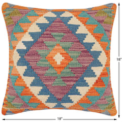 handmade Traditional Pillow Rust Blue Hand-Woven SQUARE 100% WOOL Hand woven turkish pillow 2 x 2