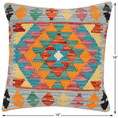 handmade Traditional Pillow Blue Rust Hand-Woven SQUARE 100% WOOL Hand woven turkish pillow2' x 2'