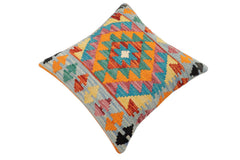 handmade Traditional Pillow Blue Rust Hand-Woven SQUARE 100% WOOL Hand woven turkish pillow2' x 2'