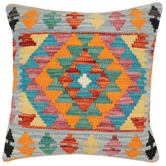 handmade Traditional Pillow Blue Rust Hand-Woven SQUARE 100% WOOL Hand woven turkish pillow2' x 2'