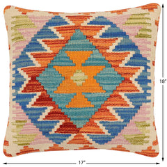 handmade Traditional Pillow Rust Blue Hand-Woven SQUARE 100% WOOL Hand woven turkish pillow 2 x 2