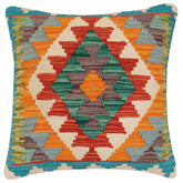 handmade Traditional Pillow Rust Blue Hand-Woven SQUARE 100% WOOL Hand woven turkish pillow 2 x 2