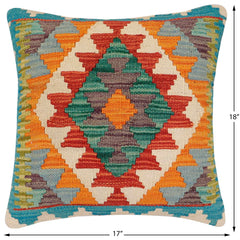 handmade Traditional Pillow Rust Blue Hand-Woven SQUARE 100% WOOL Hand woven turkish pillow 2 x 2