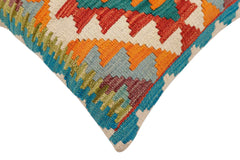 handmade Traditional Pillow Rust Blue Hand-Woven SQUARE 100% WOOL Hand woven turkish pillow2' x 2'