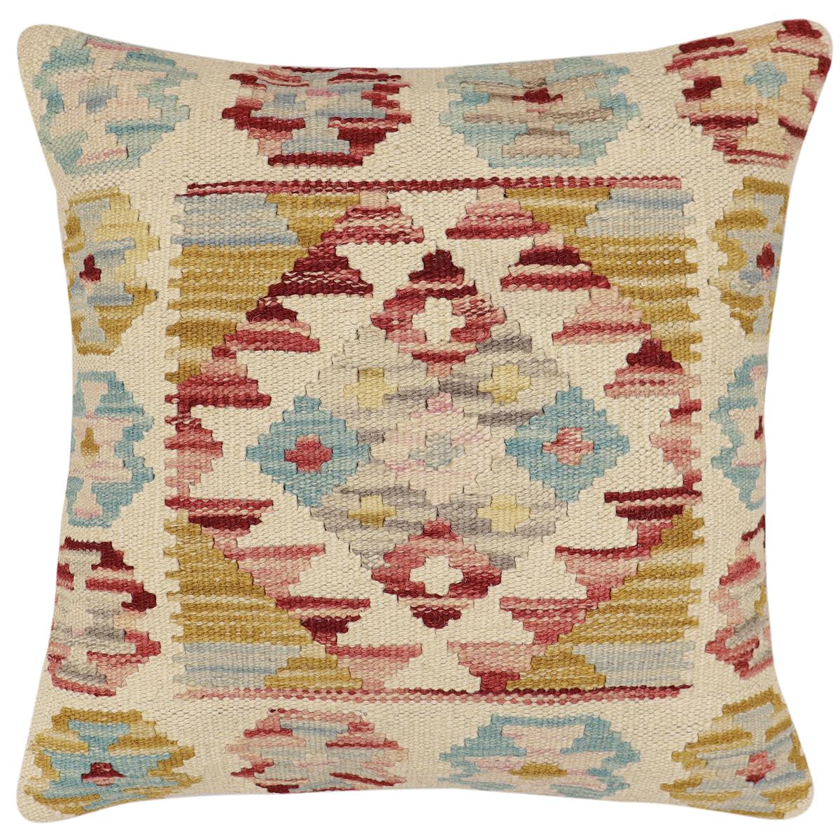 handmade Traditional Pillow Beige Red Hand-Woven SQUARE 100% WOOL Hand woven turkish pillow 2 x 2