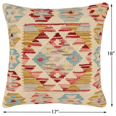 handmade Traditional Pillow Beige Red Hand-Woven SQUARE 100% WOOL Hand woven turkish pillow 2 x 2