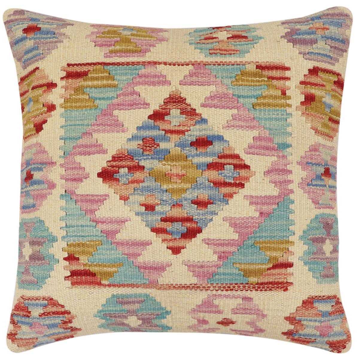 handmade Traditional Pillow Red Blue Hand-Woven SQUARE 100% WOOL Hand woven turkish pillow2' x 2'
