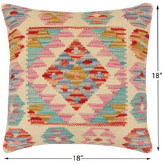 handmade Traditional Pillow Red Blue Hand-Woven SQUARE 100% WOOL Hand woven turkish pillow2' x 2'