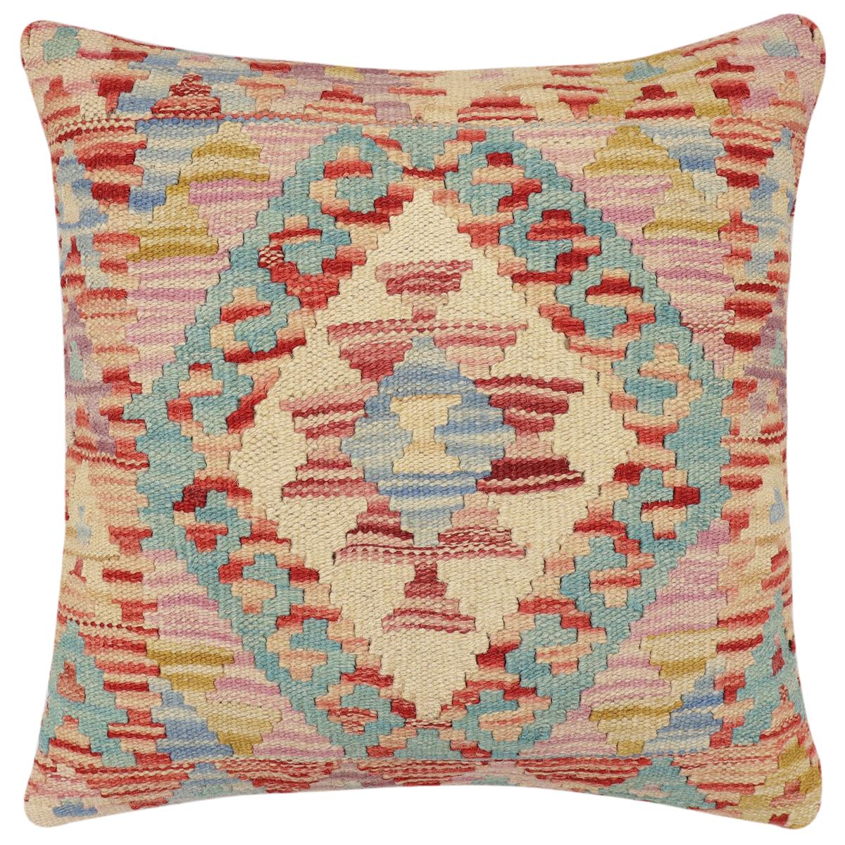 handmade Traditional Pillow Red Blue Hand-Woven SQUARE 100% WOOL Hand woven turkish pillow2' x 2'