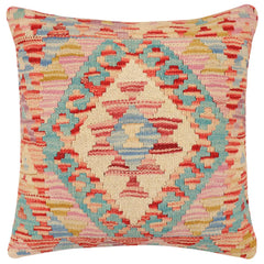 handmade Traditional Pillow Red Blue Hand-Woven SQUARE 100% WOOL Hand woven turkish pillow2' x 2'