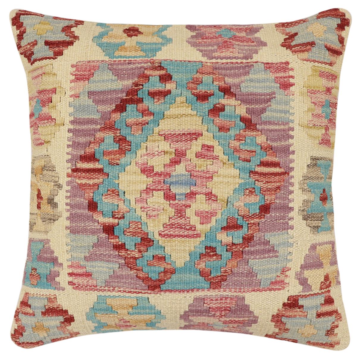 handmade Traditional Pillow Blue Rust Hand-Woven SQUARE 100% WOOL Hand woven turkish pillow2' x 2'