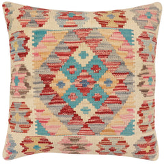 handmade Traditional Pillow Red Blue Hand-Woven SQUARE 100% WOOL Hand woven turkish pillow 2 x 2