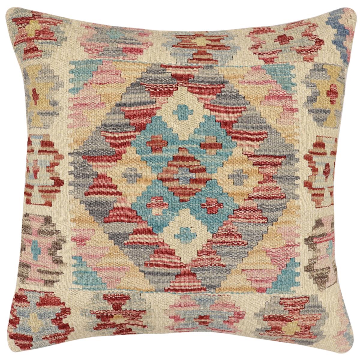handmade Traditional Pillow Red Blue Hand-Woven SQUARE 100% WOOL Hand woven turkish pillow2' x 2'