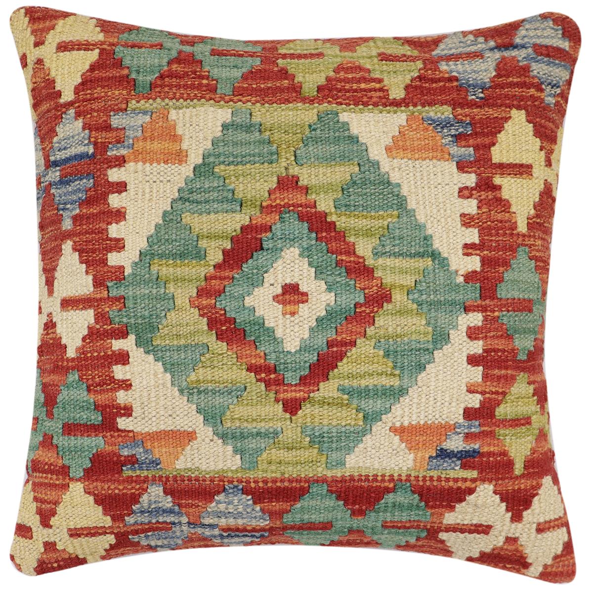 handmade Traditional Pillow Rust Blue Hand-Woven SQUARE 100% WOOL Hand woven turkish pillow 2 x 2