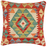 handmade Traditional Pillow Rust Blue Hand-Woven SQUARE 100% WOOL Hand woven turkish pillow 2 x 2