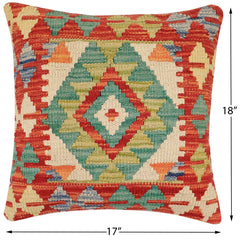 handmade Traditional Pillow Rust Blue Hand-Woven SQUARE 100% WOOL Hand woven turkish pillow 2 x 2