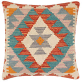 handmade Traditional Pillow Rust Blue Hand-Woven SQUARE 100% WOOL Hand woven turkish pillow 2 x 2