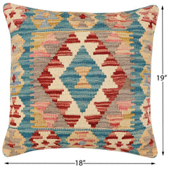 handmade Traditional Pillow Blue Red Hand-Woven SQUARE 100% WOOL Hand woven turkish pillow 2 x 2