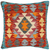 handmade Traditional Pillow Rust Blue Hand-Woven SQUARE 100% WOOL Hand woven turkish pillow 2 x 2