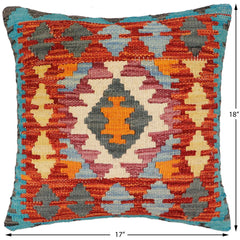 handmade Traditional Pillow Rust Blue Hand-Woven SQUARE 100% WOOL Hand woven turkish pillow 2 x 2