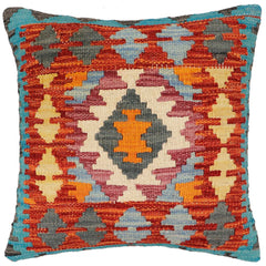 handmade Traditional Pillow Rust Blue Hand-Woven SQUARE 100% WOOL Hand woven turkish pillow 2 x 2