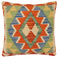 handmade Traditional Pillow Rust Blue Hand-Woven SQUARE 100% WOOL Hand woven turkish pillow2' x 2'