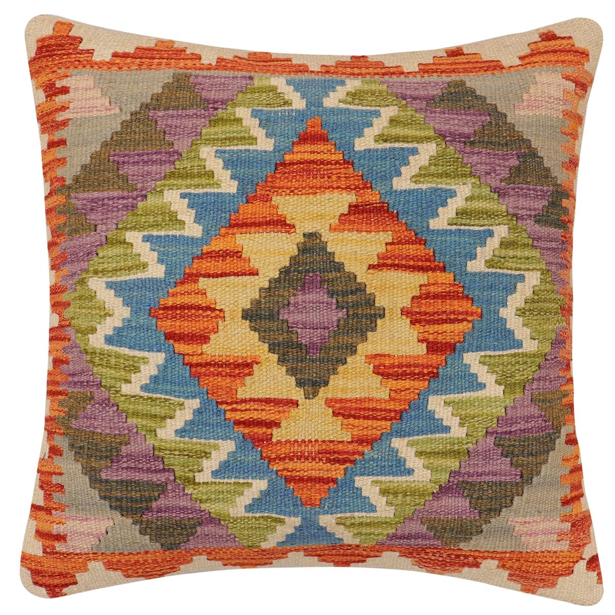 handmade Traditional Pillow Rust Blue Hand-Woven SQUARE 100% WOOL Hand woven turkish pillow 2 x 2