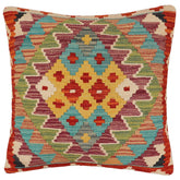 handmade Traditional Pillow Rust Blue Hand-Woven SQUARE 100% WOOL Hand woven turkish pillow PILLOW