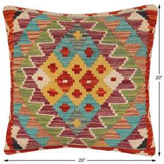 handmade Traditional Pillow Rust Blue Hand-Woven SQUARE 100% WOOL Hand woven turkish pillow PILLOW