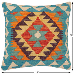 handmade Traditional Pillow Blue Rust Hand-Woven SQUARE 100% WOOL Hand woven turkish pillow2' x 2'