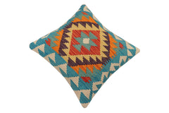 handmade Traditional Pillow Blue Rust Hand-Woven SQUARE 100% WOOL Hand woven turkish pillow2' x 2'
