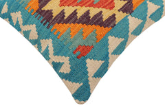 handmade Traditional Pillow Blue Rust Hand-Woven SQUARE 100% WOOL Hand woven turkish pillow2' x 2'