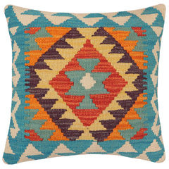 handmade Traditional Pillow Blue Rust Hand-Woven SQUARE 100% WOOL Hand woven turkish pillow2' x 2'