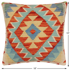 handmade Traditional Pillow Rust Blue Hand-Woven SQUARE 100% WOOL Hand woven turkish pillow 2 x 2