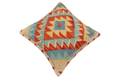 handmade Traditional Pillow Rust Blue Hand-Woven SQUARE 100% WOOL Hand woven turkish pillow 2 x 2