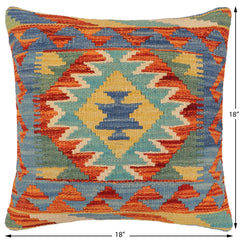 handmade Traditional Pillow Blue Rust Hand-Woven SQUARE 100% WOOL Hand woven turkish pillow2' x 2'