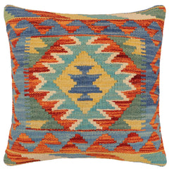 handmade Traditional Pillow Blue Rust Hand-Woven SQUARE 100% WOOL Hand woven turkish pillow2' x 2'