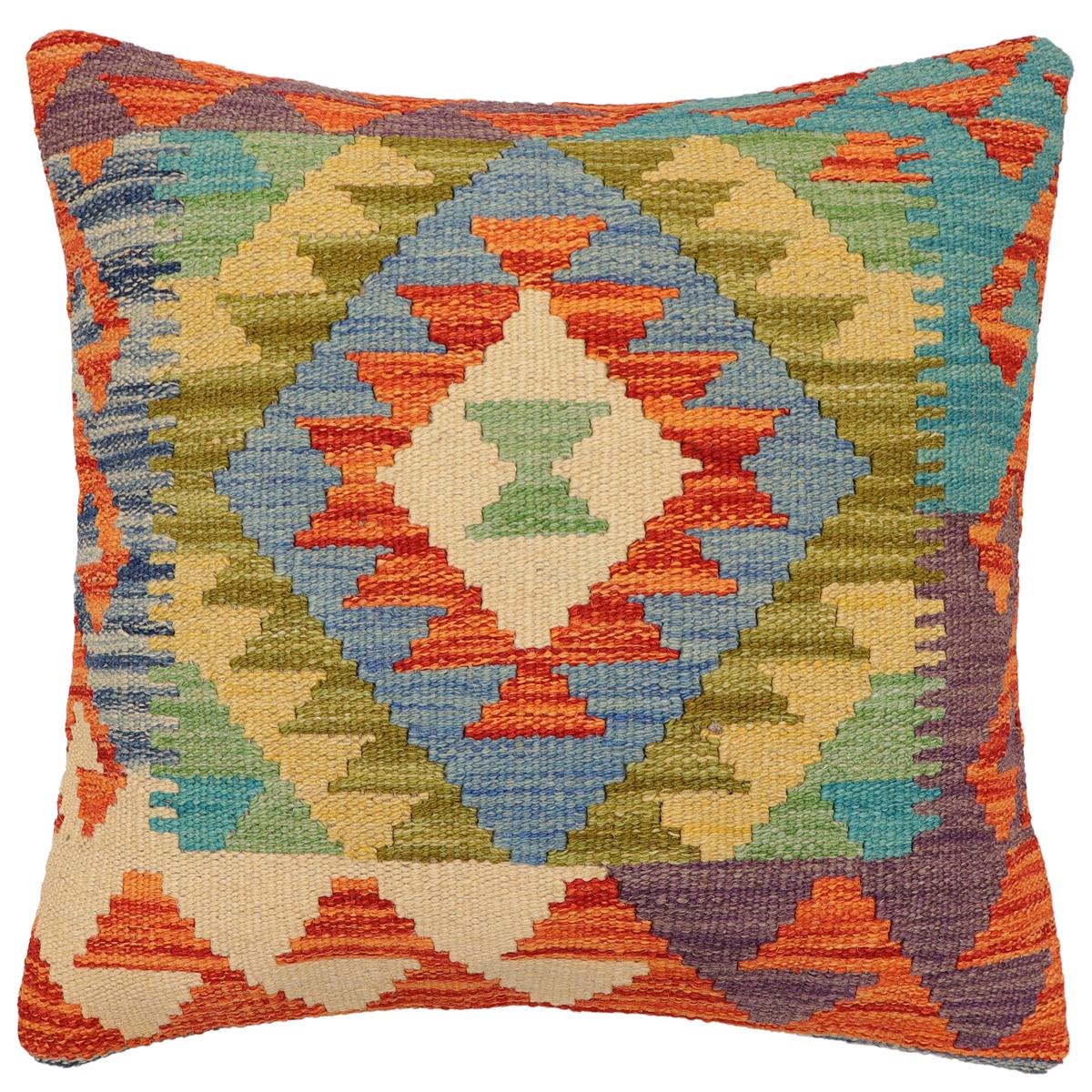 handmade Traditional Pillow Rust Blue Hand-Woven SQUARE 100% WOOL Hand woven turkish pillow 2 x 2