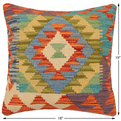 handmade Traditional Pillow Rust Blue Hand-Woven SQUARE 100% WOOL Hand woven turkish pillow 2 x 2