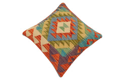 handmade Traditional Pillow Rust Blue Hand-Woven SQUARE 100% WOOL Hand woven turkish pillow 2 x 2