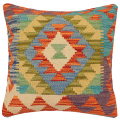 handmade Traditional Pillow Rust Blue Hand-Woven SQUARE 100% WOOL Hand woven turkish pillow 2 x 2