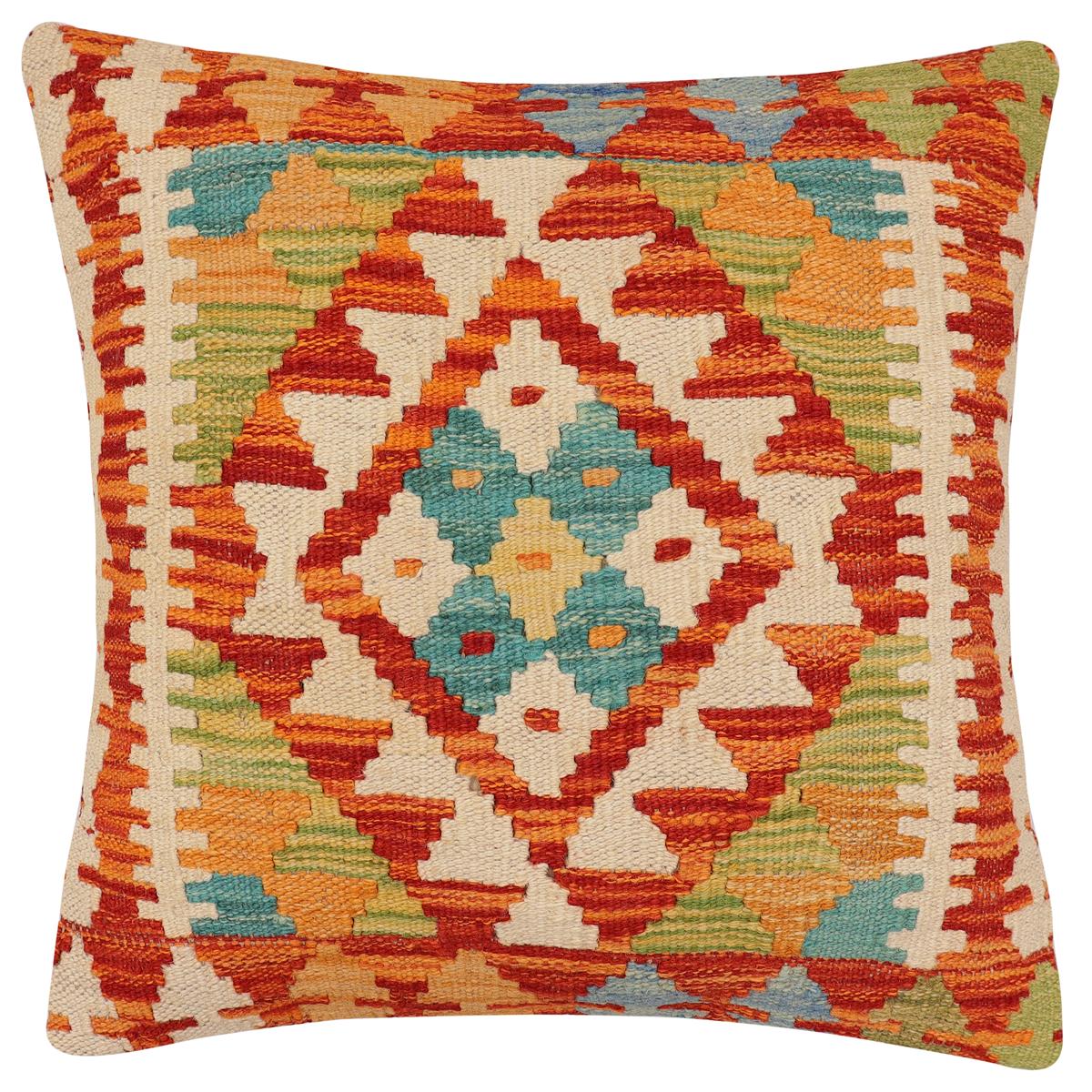 handmade Traditional Pillow Rust Beige Hand-Woven SQUARE 100% WOOL Hand woven turkish pillow 2 x 2