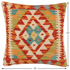 handmade Traditional Pillow Rust Beige Hand-Woven SQUARE 100% WOOL Hand woven turkish pillow 2 x 2