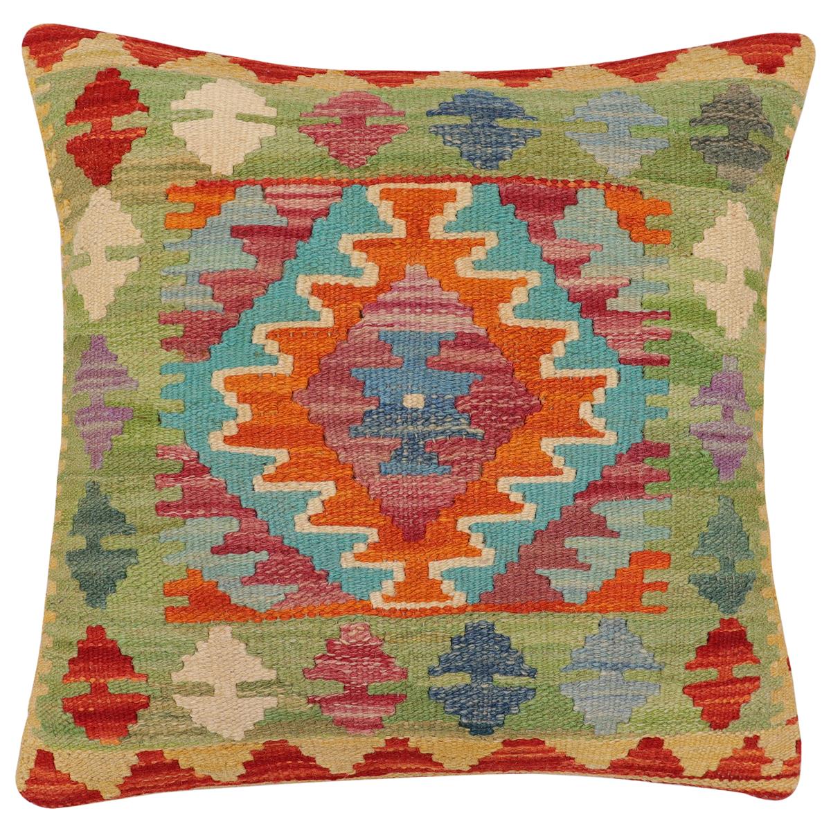 handmade Traditional Pillow Rust Blue Hand-Woven SQUARE 100% WOOL Hand woven turkish pillow PILLOW